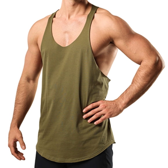 Tungbrin Débardeurs Stringer pour Hommes en Coton Dos en Y Musculation T-Shirts Sans Manches d'Entraînement de Mise en Forme Gilets Chemises