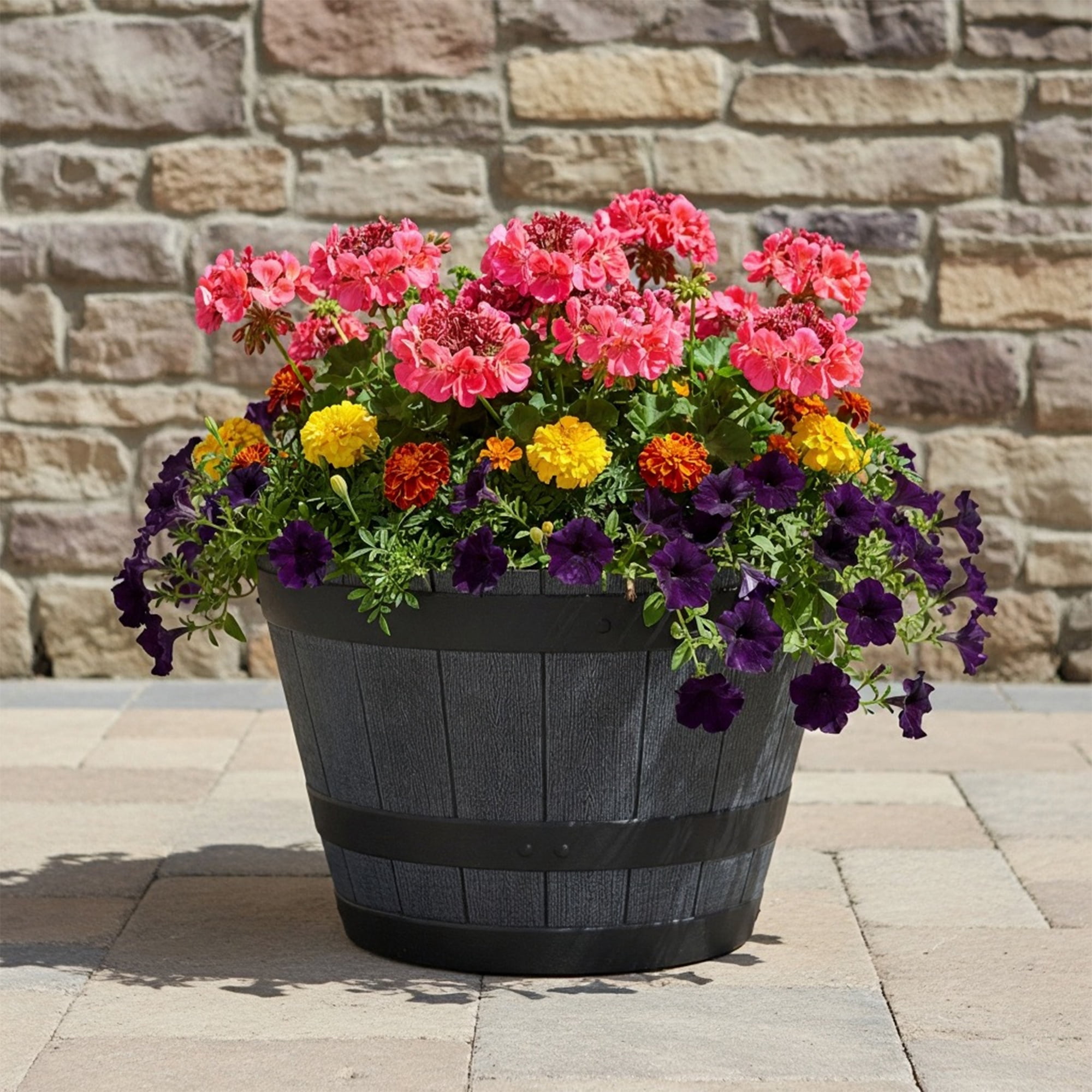 Mainstays 19in Whiskey Barrel Resin Planter, Grey