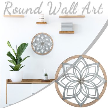 Weloille Farmhouse Wall Decor Rustic Wood Round Wall Art Farmhouse Hanging Decoration for Living Room Bedroom Home Indoor Outdoor Office Apartment Wall Decor