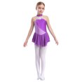 thumbnail image 1 of Oyolan Robe de Patinage Artistique Sans Manches à Paillettes en Maille Florale pour Filles avec Strass, Violet 10, 1 of 7
