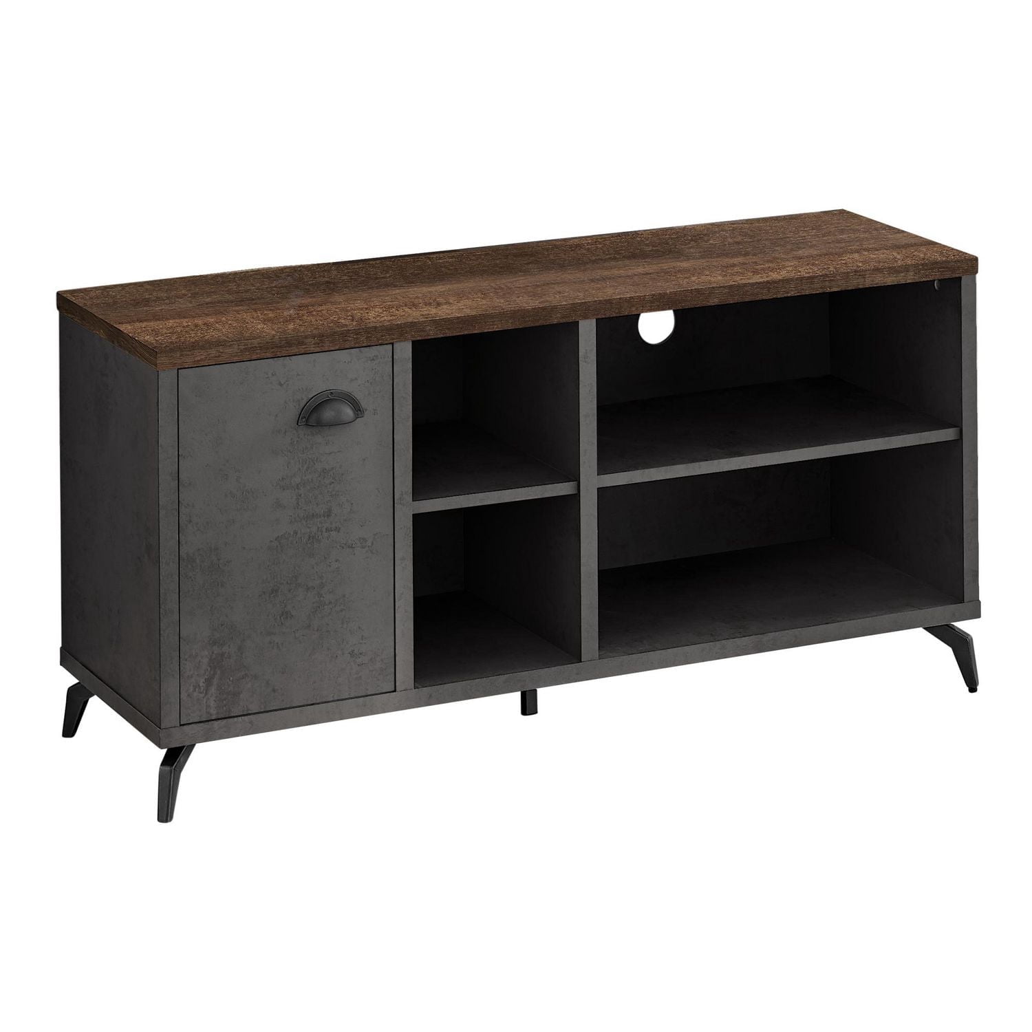 Monarch Specialties Meuble TV, 48 po, Console, Centre de divertissement multimédia, Cabinet de rangement, Salon, Chambre, Laminate, Métal, Gris, Brun, Contemporain, Moderne