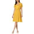 thumbnail image 1 of INSPIRE CHIC Robe-Chemise pour Femme de Travail à Revers Cranté Col en V Taille Élastique avec Poches m Jaune, 1 of 5