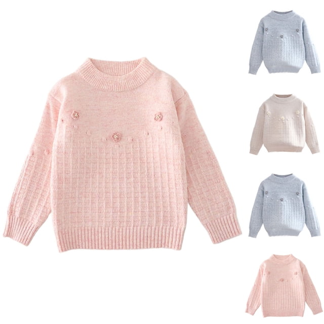 Tranfacy Chandails en Tricot pour Filles Tendance 3-12 Ans Chandail Uni à Manches Longues Col Rond Hauts en Tricot Mode Décontractée