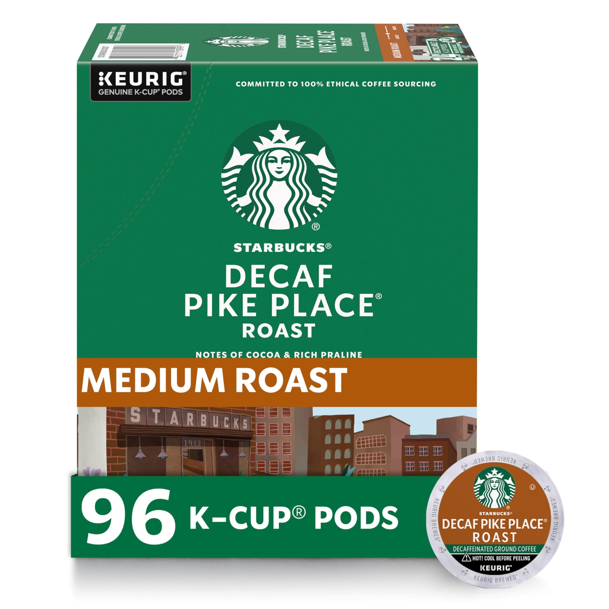 Starbucks K-Cup Coffee Pods , Medium Roast Coffee, Decaf Pike Place Roast, 100% Arabica, 4 boxes (96 Pods total)