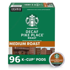 Starbucks K-Cup Coffee Pods , Café de roast moyen, Decaf Pike Place Roast, 100% Arabica, 4 boîtes (96 Nombre total de cases)