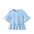 thumbnail image 1 of Plebaso Hauts de Robe pour Filles en Coton à Manches Courtes Évasées, Chemises à Volants pour Tout-Petits, Col Rond Décontracté, Blouse Mignonne pour Enfants, 1 of 7