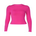 thumbnail image 3 of Women‘s Y2K Slim Crop Tops Solid Color Long Sleeve  Neck T-Shirts Basic Tee Yoga Workout Tops, 3 of 6