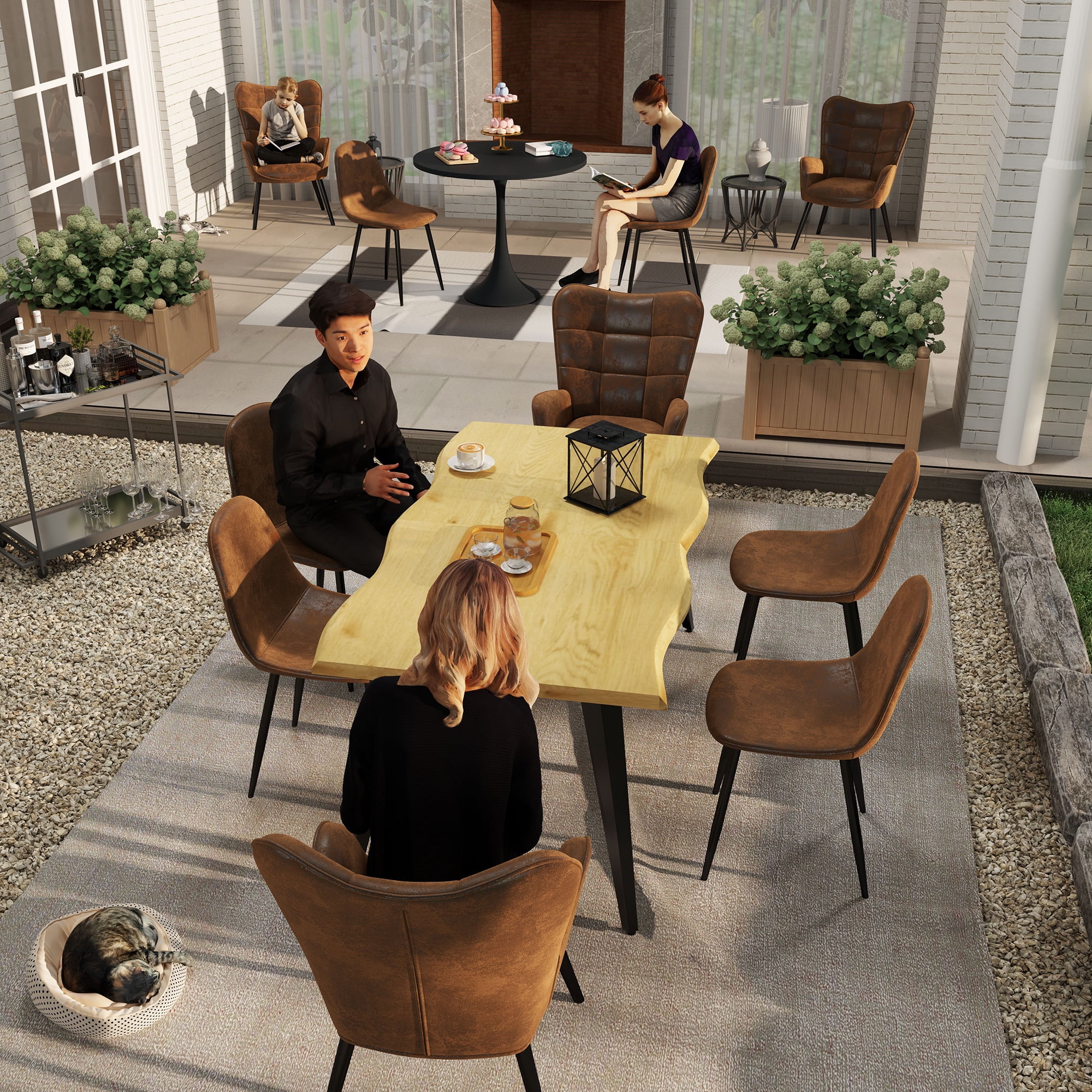 Ensemble de salle à manger rectangulaire moderne 5 pièces Homy Casa, table en faux bois avec 4 chaises rembourrées
