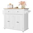 thumbnail image 1 of GloryStar Large Kitchen Island, 43" Storage Cart with Wheels, 2 Drawers, 4 Cabinet Doors, Spice and Wine Racks, 1 of 9