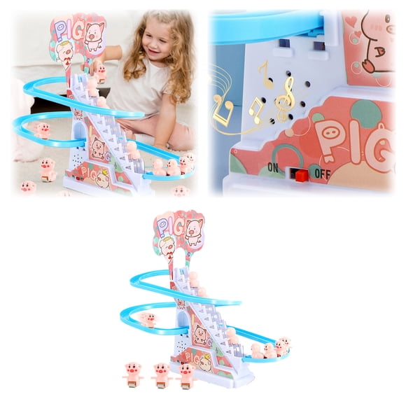Jouet d'Escalade avec Glissade, Ensemble d'Escalator Animé, Lumière, Musique, Son, à Piles, Thème Cochon en ABS, Préscolaire, Enfants, Maison