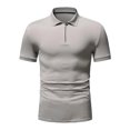 thumbnail image 4 of DPTALR Hommes Décontracté Uni Col Rabattu Chandail Patchwork Fermeture Éclair Manches Courtes Blouse, 4 of 5