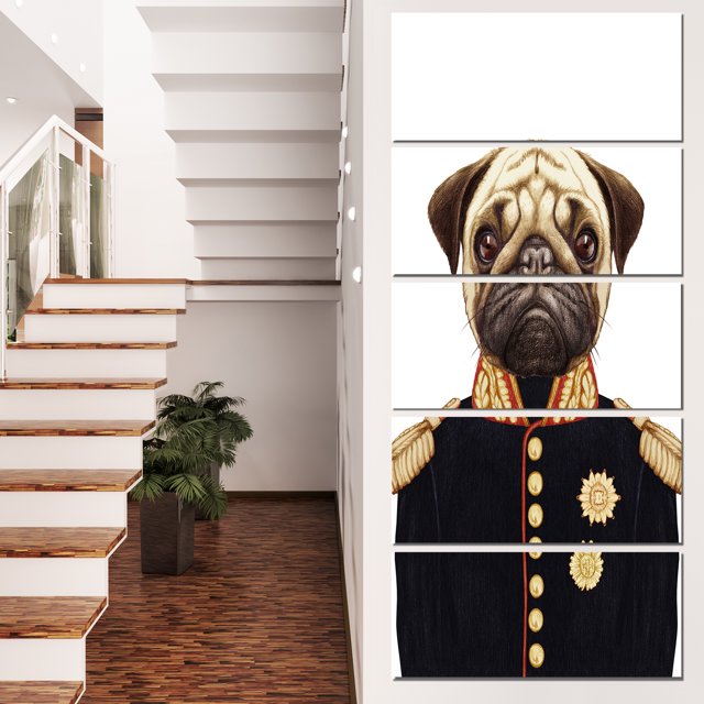 Funny Pug Dog in Military Uniform - Animal Canvas Art Print