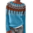 thumbnail image 1 of Tiweut Chandails Décontractés pour Femmes Doublés en Polaire Chandail d'Hiver Manches Longues Col Rond Mi-Longueur Blouses Patchwork Bleu Ciel,3TG, 1 of 5