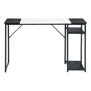 Pemberly Row Bureau d'ordinateur industriel noir et blanc avec étagères de rangement