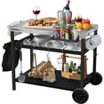 thumbnail image 1 of Chariot pour Gril, Support de Four à Pizza, Station de Préparation de bbq Extérieure avec Rangement, Roue, Dessus de Table en Acier Inoxydable Argenté, 1 of 7