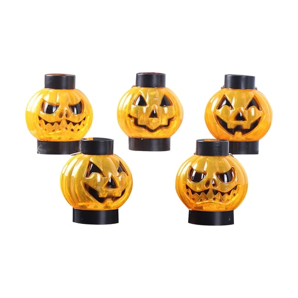 LED Halloween Pumpkin Night Light with Ghost Face Design, 2.55 in x 2.55 in x 3.93 in, Battery Powered, Flameless Desktop Decoration