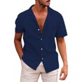 thumbnail image 1 of BOBOGOJP Shirts for Men Short Sleeve Button Down Shirts Fashion Textured Summer Beach Shirt,Navy M, 1 of 4