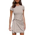 thumbnail image 1 of Robe T-Shirt d'Été pour Femme Décontractée à Manches Courtes 2021 Col Ras du Cou Moulante Froncée à Nouer à la Taille Mini Robes, 1 of 5
