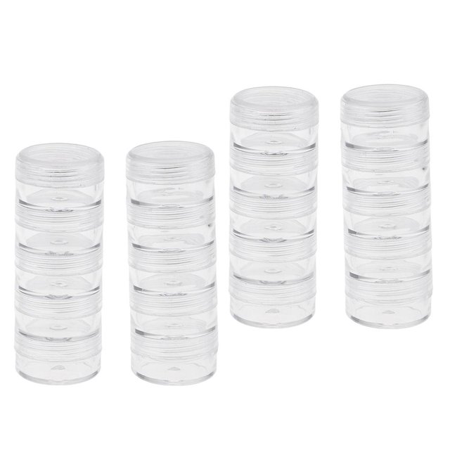 KLKCMS 4Pcs 5 Stacking Beads Containers Clear Screw Top Jar Nail Art Storage Boxes
