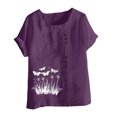 thumbnail image 4 of QATAINLAV Hauts en Coton et Lin pour Femmes 2025 Col Rond Manches Courtes Retroussées T-Shirt Tendance à Imprimé Floral Blouse Décontractée Coupe Ample Tenues de Vacances Mes Commandes Passées par Moi Violet XXXXXL, 4 of 5