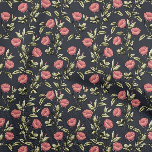 oneOone Tissu Popeline de Coton Rouge Floral Rétro Projets d'Artisanat Décor Tissu Imprimé au Mètre 42 Pouces de Large