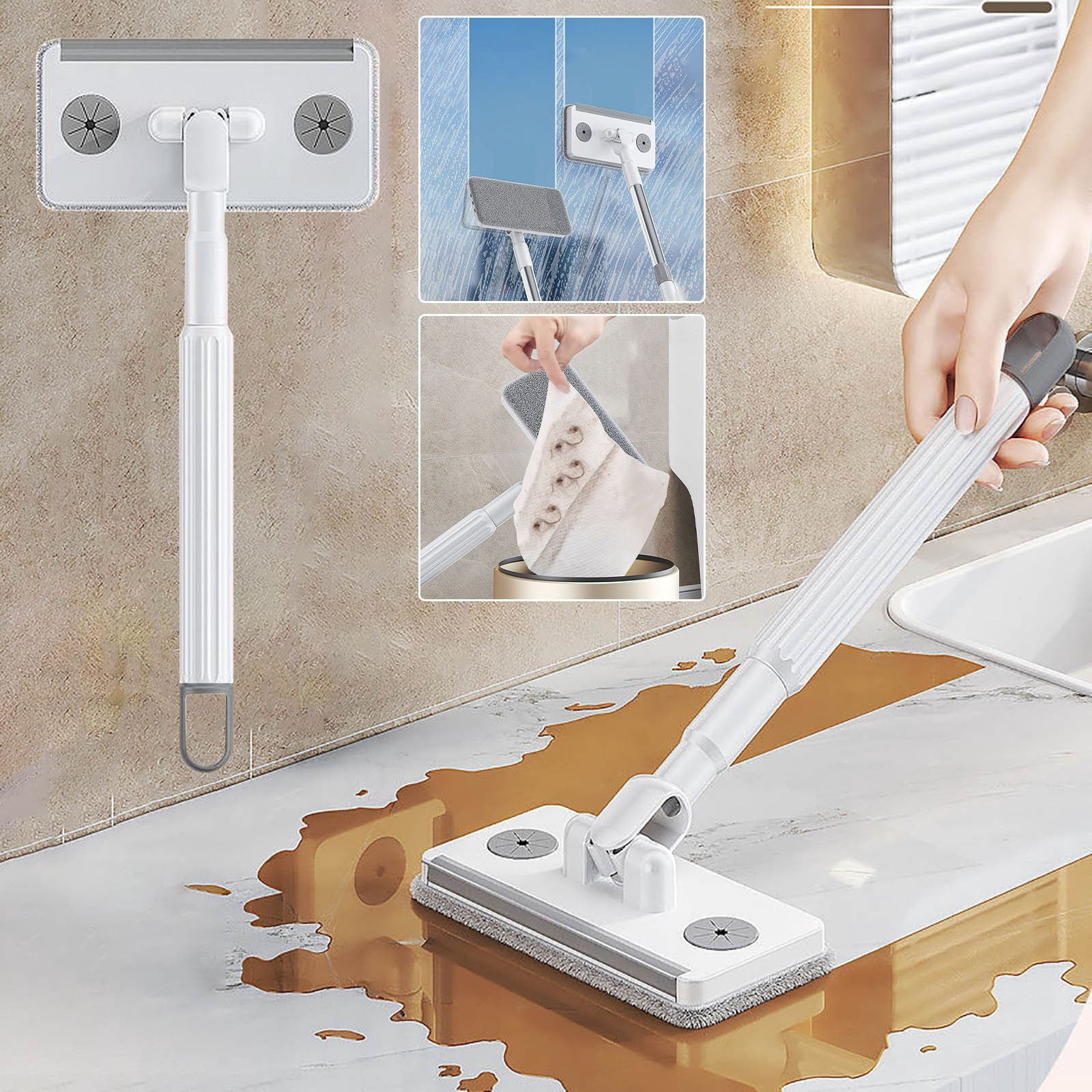 Chmadoxn Facial Towel Mini Mop No Need To Wash Lazy People By Hand Automatic Cloth Clamping Flat Mop Secondary Use Of Cloth Lazy People Extended flat mop