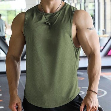 Quick Drying Muscle Shirts for Men,Summer Regular Fit Racerback Workout Tank Tops,Sleeveless Athletic Crewneck Top