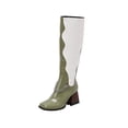 thumbnail image 2 of EGNMCR Knee High Boots Oversized Women's Fall/Winter Velvet Lining Color Matching Rectangle Toe Thick High Heels Long Chain Boots, 2 of 6