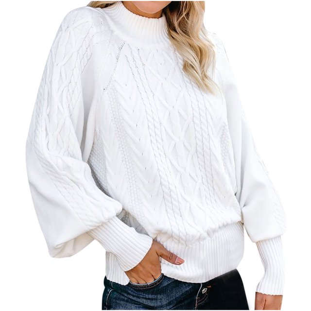 CEHVOM Femmes Uni Aguichant Uni Col Rond Décontracté Mi-Haut Tricot Torsadé Chandail Chandail Blouse
