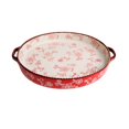 thumbnail image 1 of Double-Handled Round Baking Pan Hand-Painted Cherry Blossoms Beaded Edge for Baking Desserts Pizza, 1 of 11