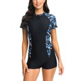 thumbnail image 2 of Aboser Womens Rash Guard Zip Front One Piece Swimsuit Sporty Short Sleeve Bathing Suits Summer Surfsuit Sun Proction Swimsuits, 2 of 7