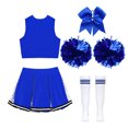 thumbnail image 4 of Aislor Robe de Cheerleading pour Filles Enfants Tenue d'Uniforme de Cheerleader et Couvre-Chef Ensemble de Chaussettes à Pompons Bleu Ciel Complet 4, 4 of 5