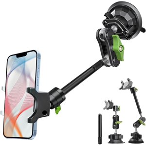 MJMJ Suction Cup Car Phone Mount, 12 in Heavy Duty Metal Cell Phone Holder for Windshield, 360° Rotation Vacuum Magic Arm for iPhone All Smartphone & Cars Truck