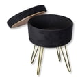 thumbnail image 2 of ITY International - Pouf en Velours / Repose-Pieds avec Rangement et Plateau, Base en Métal, Noir, 2 of 7