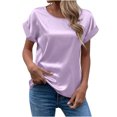 thumbnail image 1 of EQWLJWE Hauts d'Été pour Femmes Hauts pour Femmes Liquidation Mode T-Shirt d'Été pour Femme à Col Rond Uni à Manches Courtes Aguichant Blouse, 1 of 5