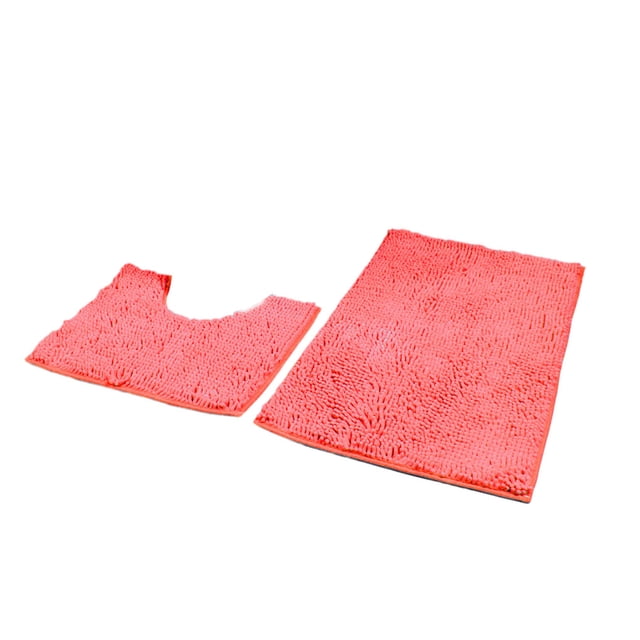 maskred TPR Bottom Chenille Rug For Bathroom No Loose Thread And Good Stepping Feeling Prompt And Strong Pink Orange 50*80+50*50 1 Pc