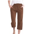 thumbnail image 1 of Bocqde Womens Capri Pants Cotton Linen Elastic Waisted Drawstring Casual Cropped Trousers with Pockets, 1 of 5