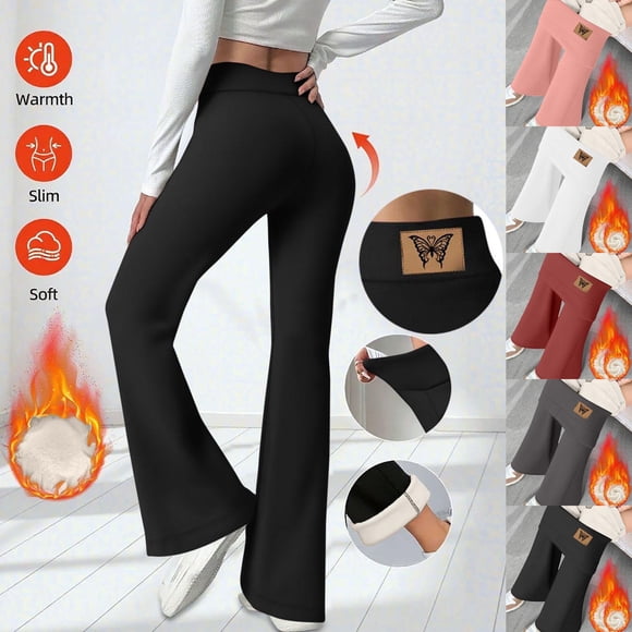 Frostluinai Women's Fleece Lined Pants Winter Thermal Flare Leggings Warm Bootcut Hiking Outdoor High Waist Thick Trousers