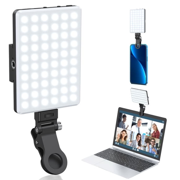KEINXS 60 Lumières Selfie LED Rechargeables pour Téléphone, à Clipser, 3*10 Niveaux de Luminosité, Anneau Lumineux Portable pour Téléphone pour iPhone et Ordinateur, Appareil Photo, Photographie, Zoom, Réunions, Trois Modes Réglables