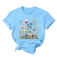 thumbnail image 1 of RKSTN Hauts d'Été pour Femmes Décontractés Coupe Ample Polyvalents T-Shirts Graphiques Mode à Imprimé Floral Respirants Manches Courtes Col Rond T-shirt Blouses, Cadeaux de la Fête des Mères, 1 of 5