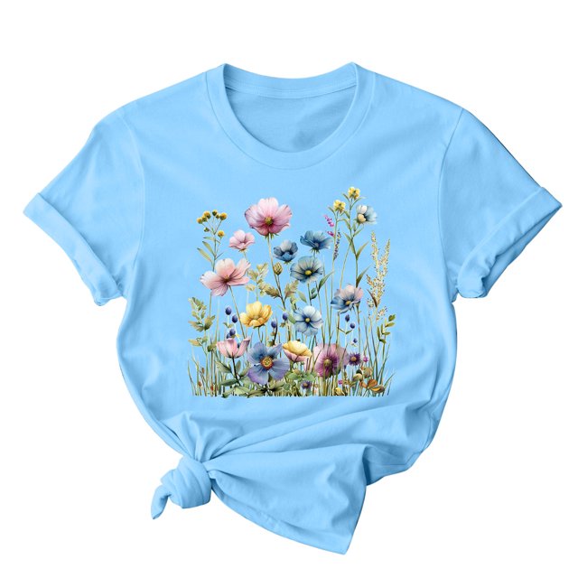 RKSTN Hauts d'Été pour Femmes Décontractés Coupe Ample Polyvalents T-Shirts Graphiques Mode à Imprimé Floral Respirants Manches Courtes Col Rond T-shirt Blouses, Cadeaux de la Fête des Mères