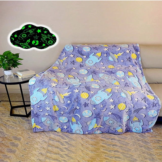 HCBY Glow In The Dark Space Galaxy Planet Blanket Soft Stars Throw for Boys Kids Room Decor(Multicolor,59"x40")
