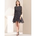 thumbnail image 3 of INSPIRE CHIC Robe Fleurie pour Femme Froncée Manches 3/4 Ourlet Asymétrique Robes Smockées Bleu Marine P, 3 of 6