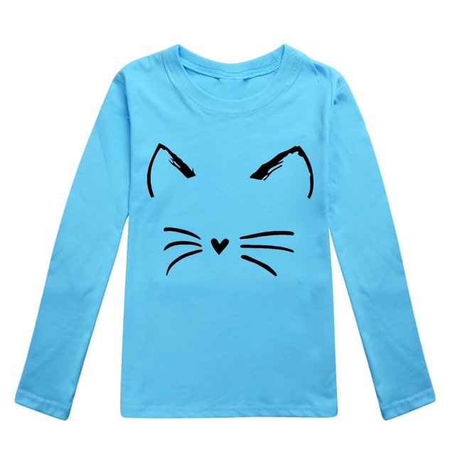 TIEVOSA Garçons Filles Automne Manches Longues T-Shirt à Imprimés de Chat Dessin Animé Hauts 2-10 Ans