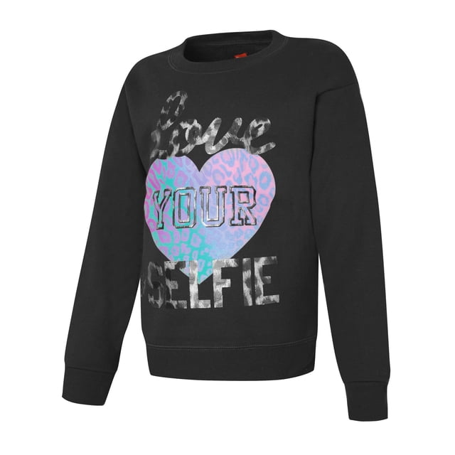 Hanes Chandail à Col Rond Graphique EcoSmart pour Filles, m, Love Your Selfie/noir