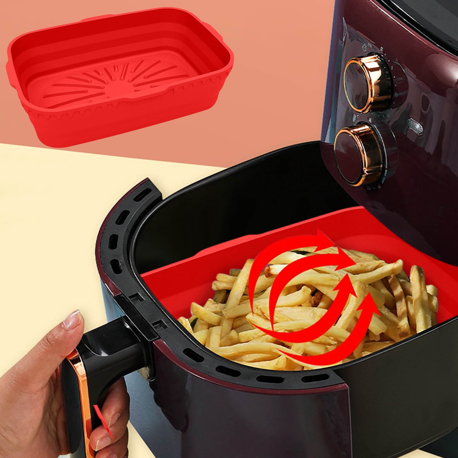 TOUMENY Foldable Air Fryer Basket, Dishwasher Safe Non-Stick Silicone Pad, Fits 7.7 Inch Fryers for Easy Storage and Healthy Cooking