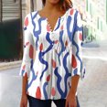 thumbnail image 2 of CEHVOM Femmes Mode Imprimé Décontracté Col en V Manches 3/4 T-Shirt Blouse Hauts Liquidation, 2 of 5