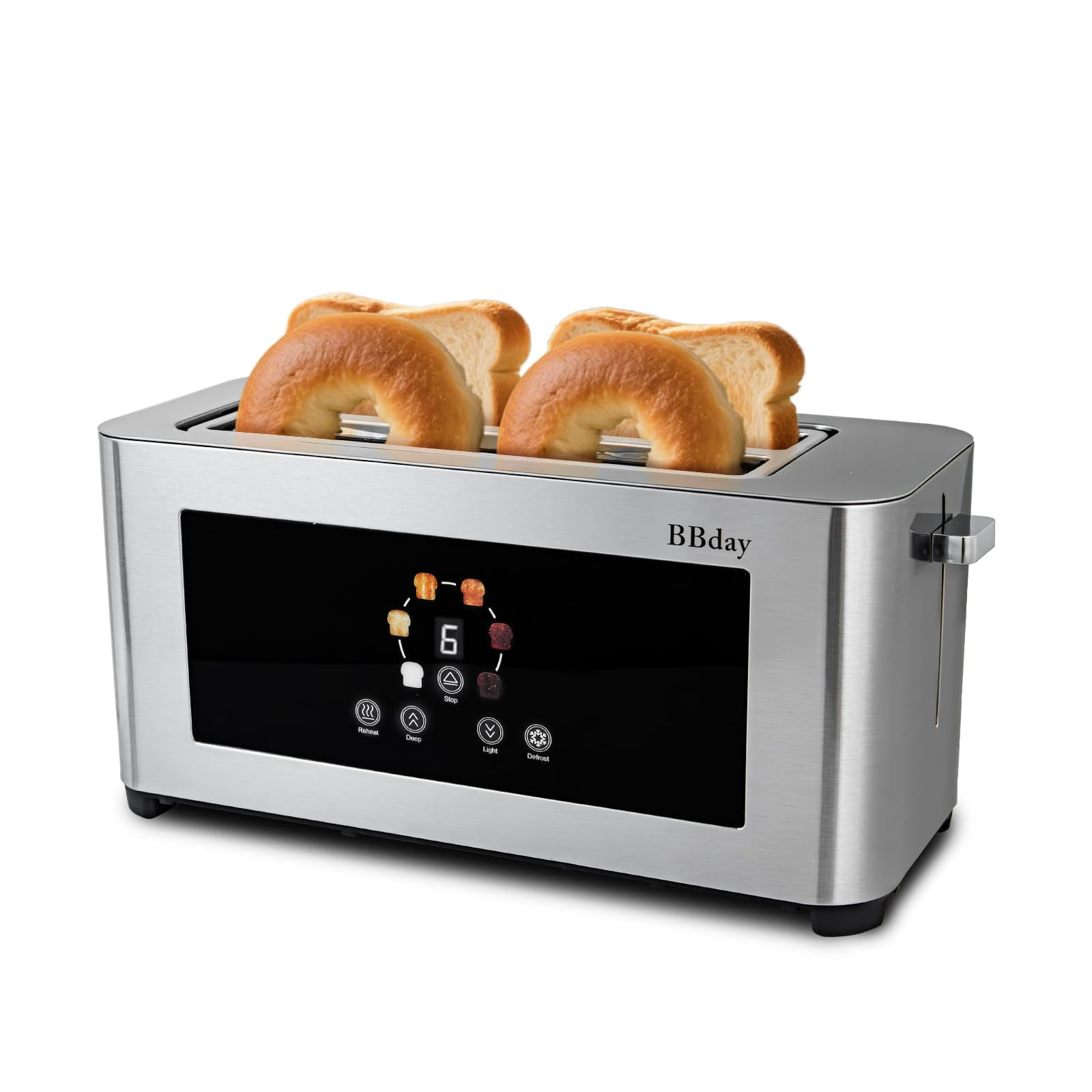 BBday Toaster 4 slice with Touch Screen LCD Display, Extra Long Wide Slots Toaste, Smart Toaster with 6 Browning Levels, Defrost, Reheat & Removable