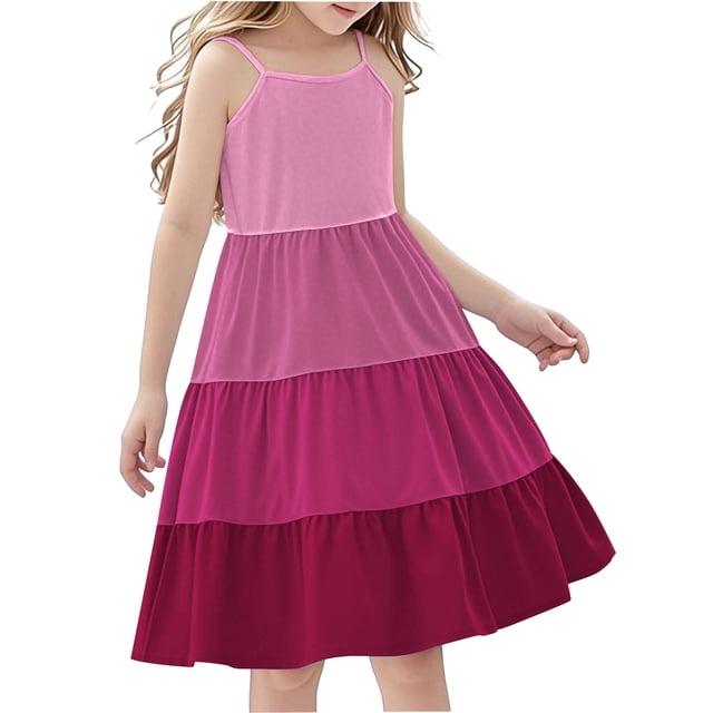 Tranfacy Robe d'Été pour Jeunes Filles, Robe Bohème pour Filles, Robe Mode pour Filles à Col Rond Sans Manches à Empiècements, Robe d'Été Décontractée Ludique et Confortable