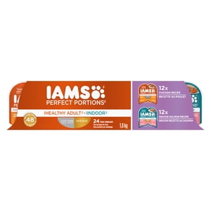 Iams Perfect Portions Découpes de poulet sans grains en graisse & Saumon intérieur Paté Variété Pack Healthy Adulte humide Aliments pour chats paquet de 24
